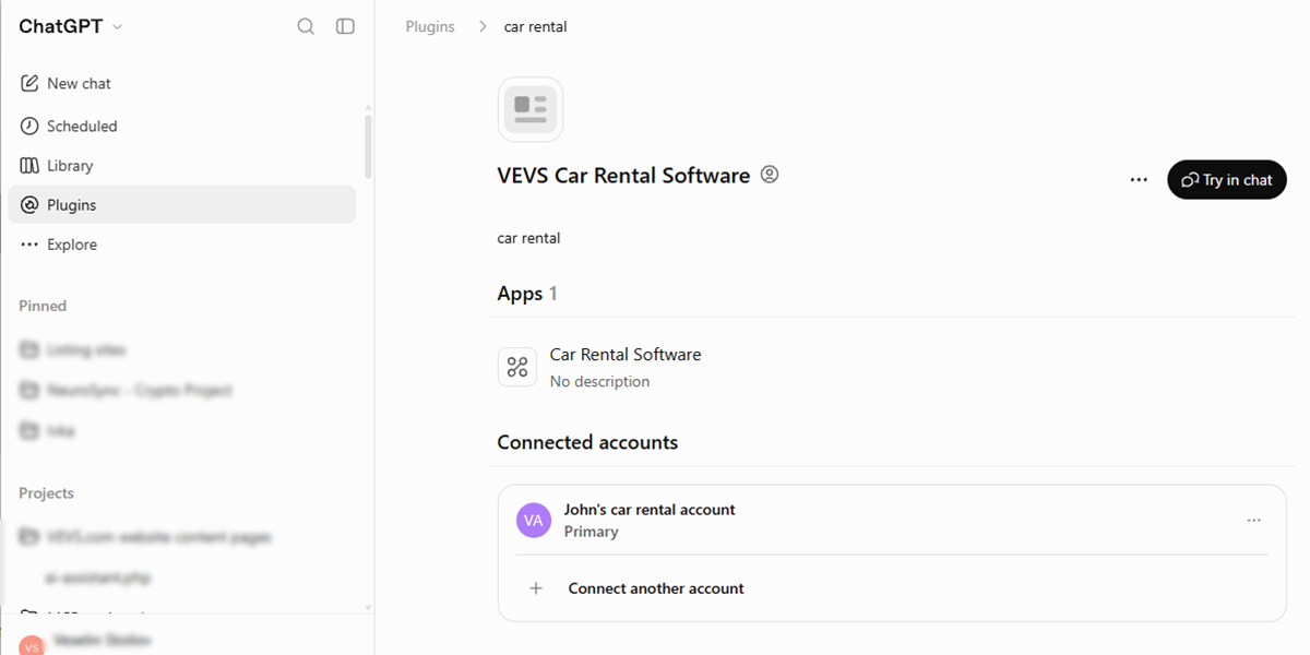 ChatGPT apps settings screen