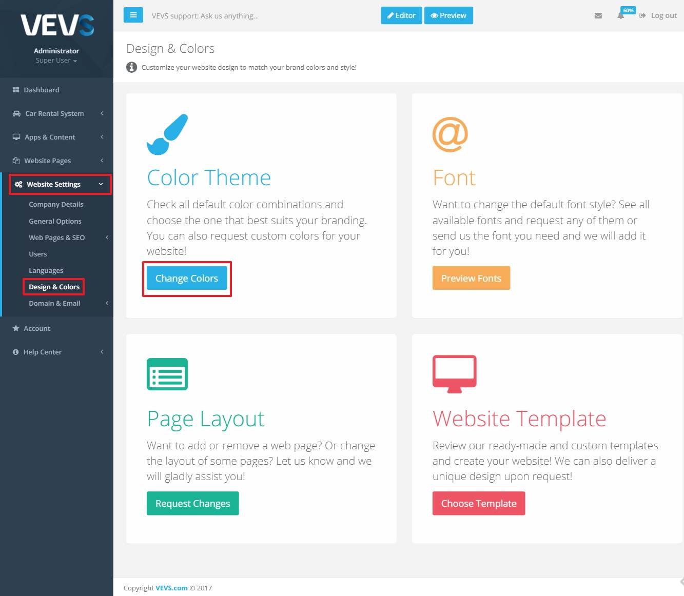 VEVS website change color theme