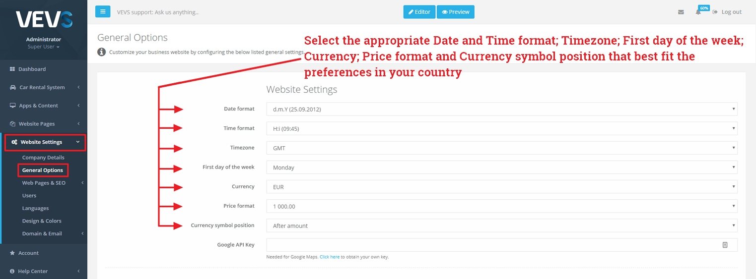 Date, Time and Currency format settings