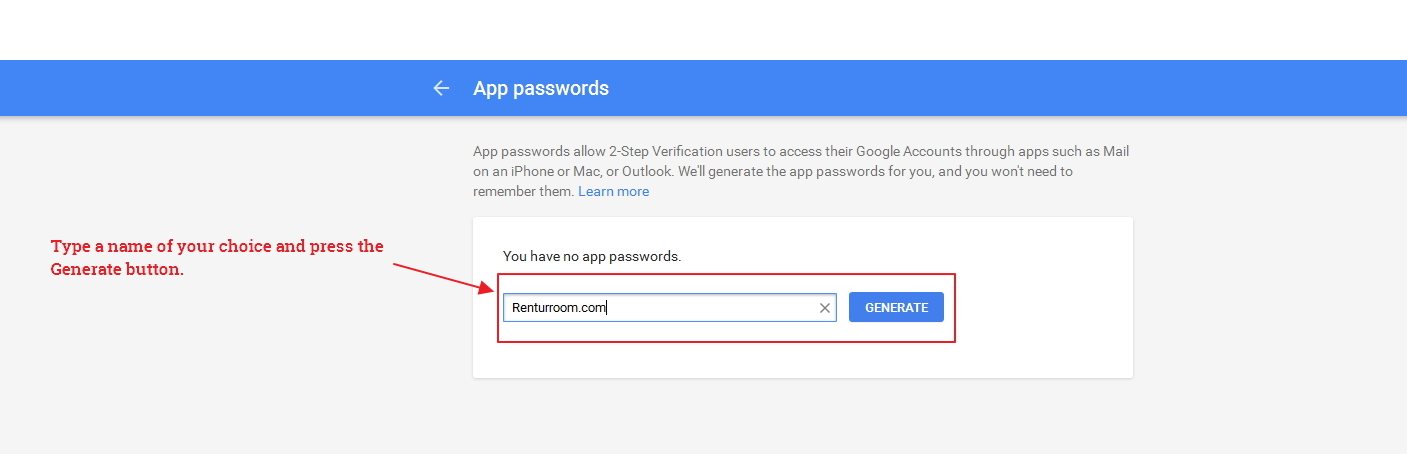 Gmail Security Settings - Enter App name