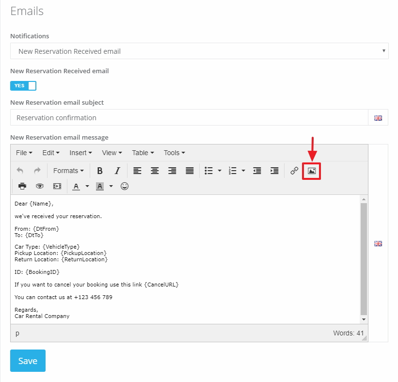 Insert image in the text area