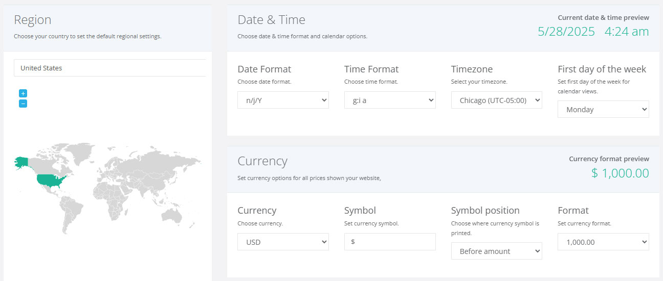 VEVS Car Rental Software - Regional Settings
