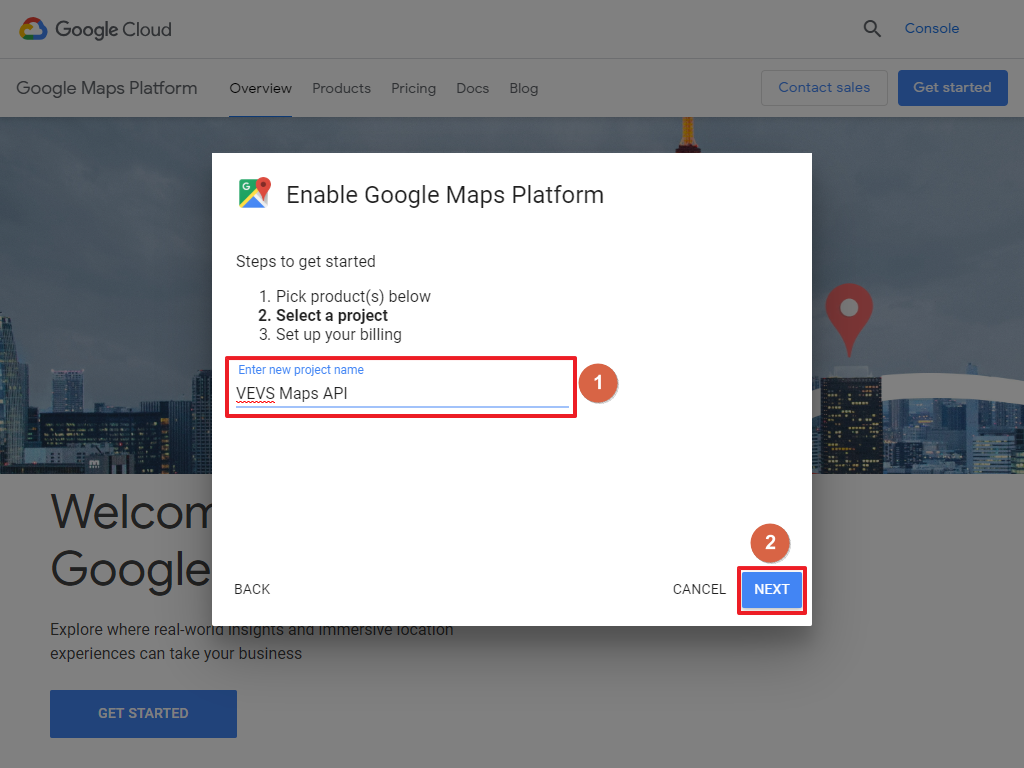 Google Maps API - Create or Select Project