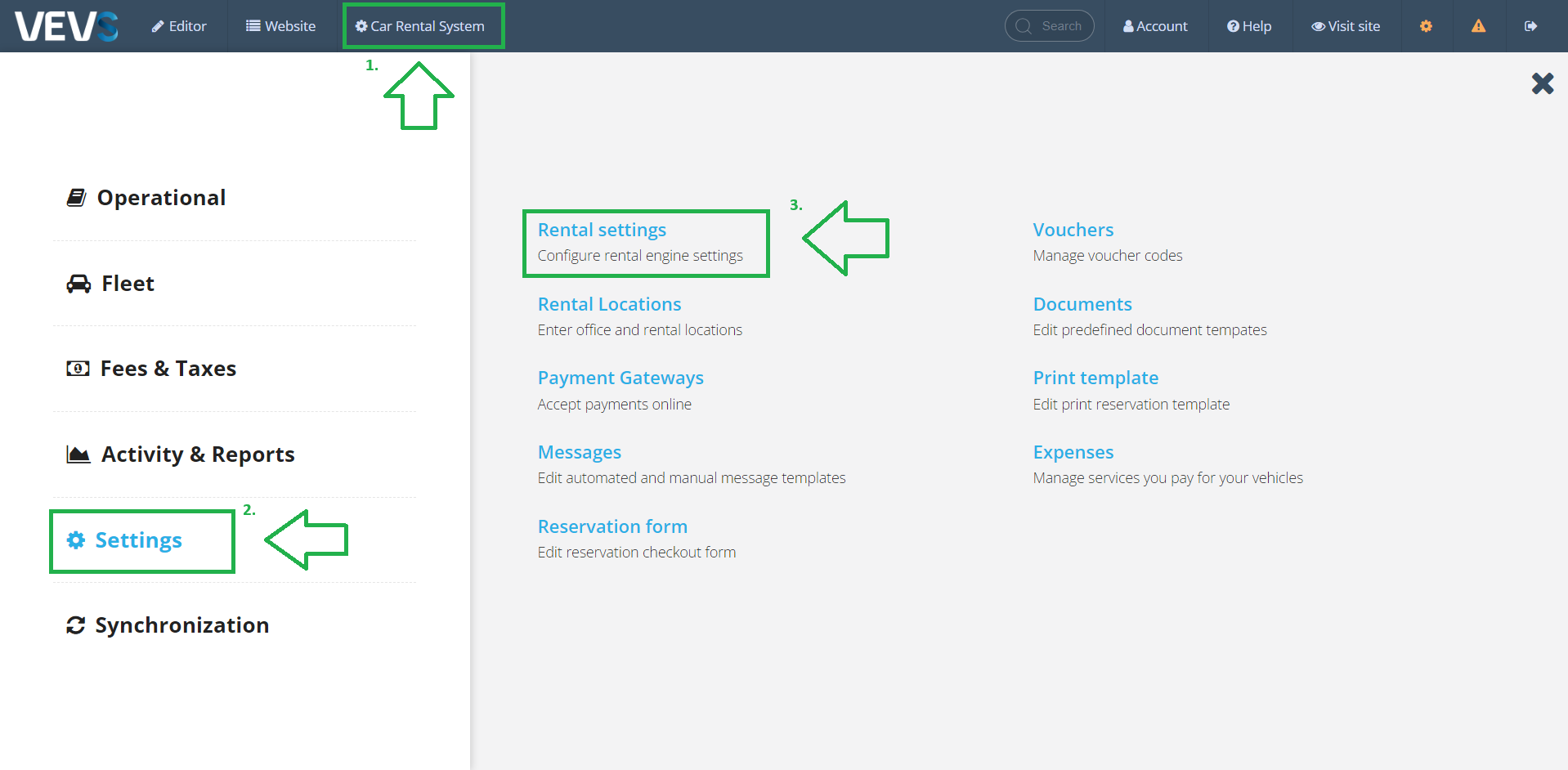 Car Rental System - Settings - Rental Settings