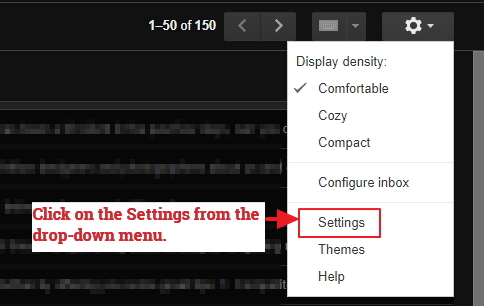 Gmail settings menu