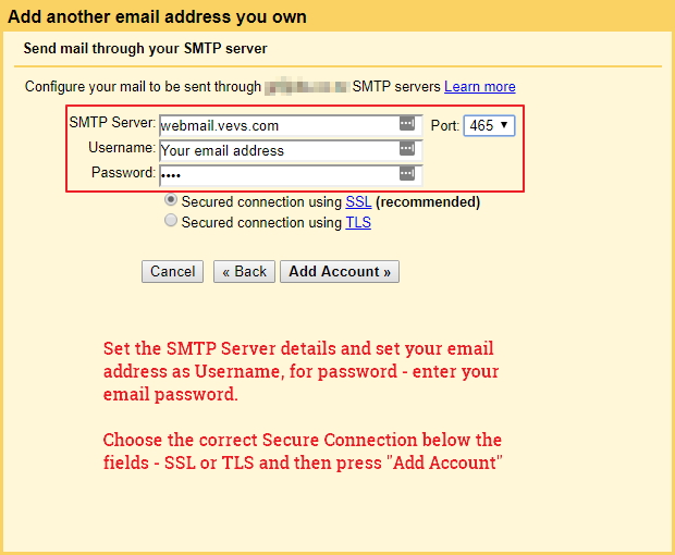 Gmail alias email setup - SMTP Server settings