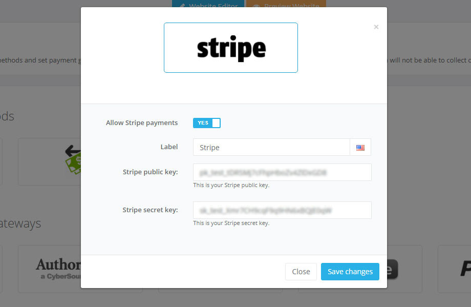 Stripe Payments with VEVS Website Builder